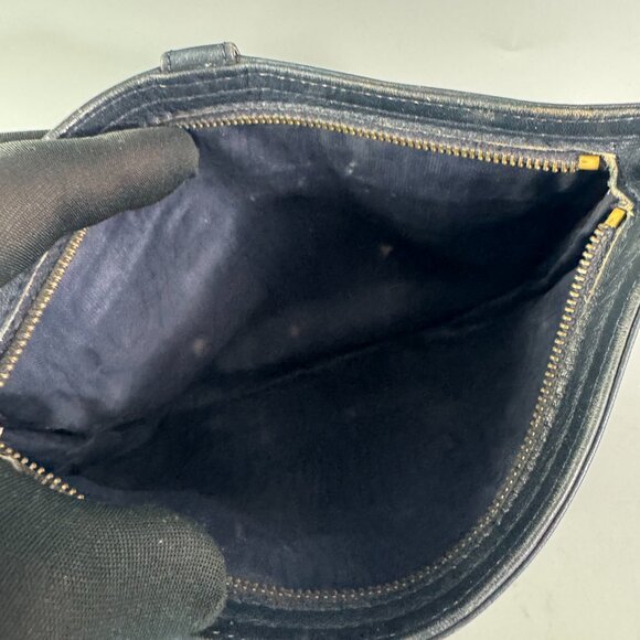 Authentic Vintage Bottega Veneta Navy Blue Leather Wristlet Clutch Made in Italy